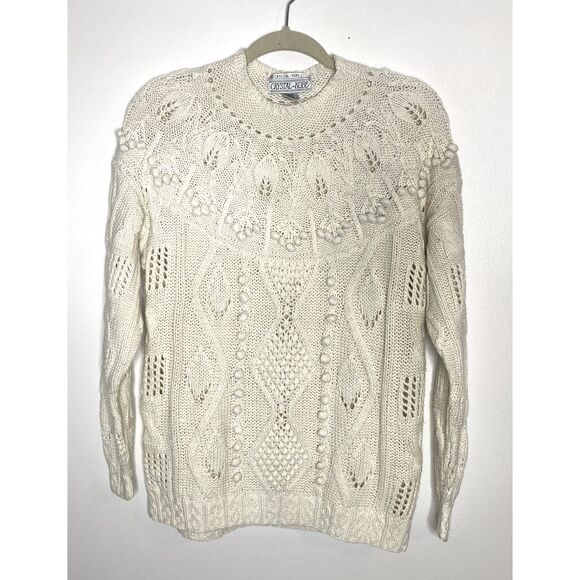 VTG Krystal Kobe Ramie Cotton Blend Ivory Pullover Knit Slouchy Sweater Sz L - Picture 1 of 10